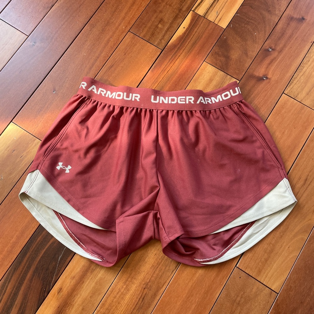 Under Armour Women's Rust Red Athletic Shorts with Cream Trim